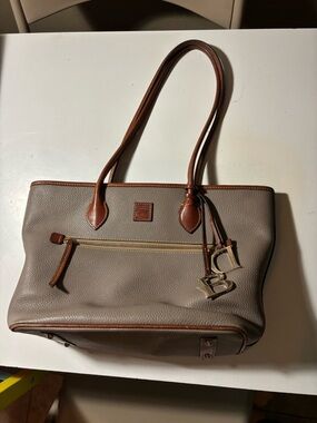 Dooney and Bourke Classic Taupe Pebble grain Tote Bag with Brown Trim